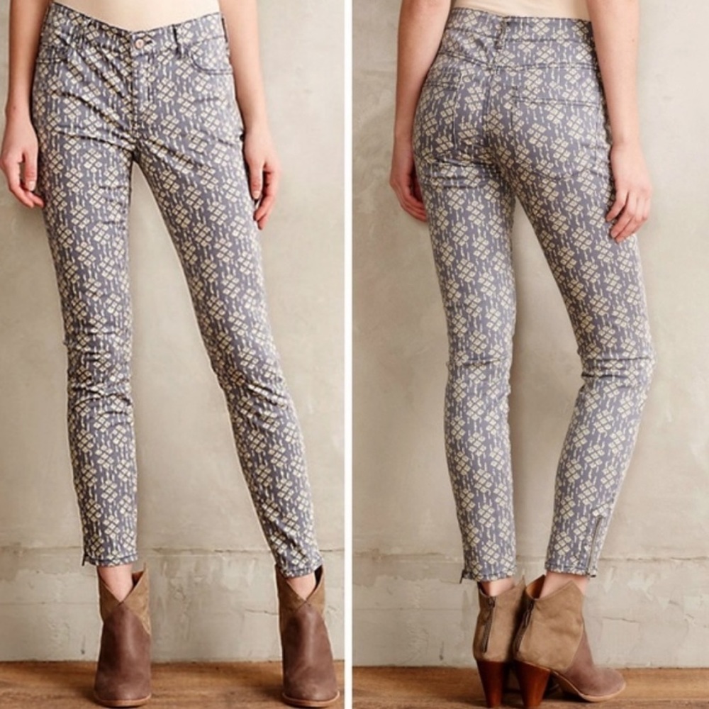 Anthropologie Patterned Sateen Skinny Jeans by Pilcro and the Letterpress